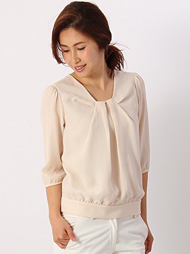 (ザ・スーツカンパニー) ハンドウォッシュ/バックサテンジョーゼット ネックドレープ7分袖ブラウス ベージュ