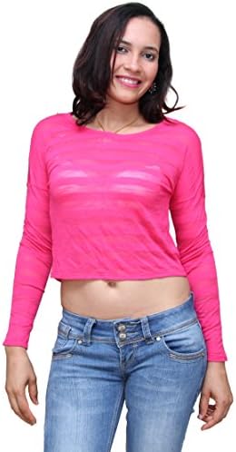 One Clothing Juniors Shadow Stripe Long Sleeve Crop Top-Raspberry-M