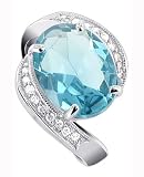 Nickel Free Sterling Silver 13 x 15mm Oval Aquamarine Cubic Zirconia with Round Clear Cubic Zirconia Accent Polish Finish Rhodium Plated 3mm Band Ring Size 5, 6, 7, 8, 9, 10