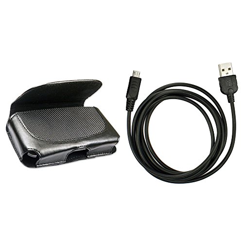 Fenzer Black Data Sync Charger Cable Leather Case Pouch for Pantech Breeze IV 4 TXT8040 Jest II 2 Verse