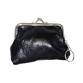 Black Leather Coin Purse with Clutch Clasp - Model #7057