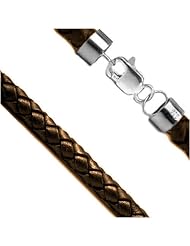3mm Dark Brown 28" Braided Leather Cord Chain Sterling Silver Necklace