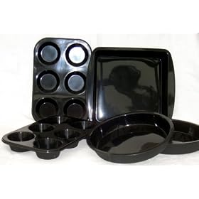 WellBake� Silicone Bakeware Professional 5 Piece Easy Baking Set: 2 x 6 Cup Muffin Pans, 2 x 8" Cake Mould Dishes, 1 x 9" Square Lasagne Dish - Heavy Duty Non-Stick Silicone + 10 Year Guarantee