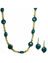 Pearlstone 14k Gold Filled Turquoise Magnesite/Gold Pyrite Beads and Gold Filigree Ball Necklace and Earring Set
