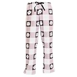 Black and White Check and Paw Print Spirit Fun Print Novelty tie cord flannel cotton pants for lounging, sleep, sports. Unisex relaxed fit, available in 3 Youth sizes