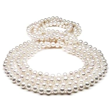 HinsonGayle Glamour Collection Handpicked 6.0-6.5mm Ultra-Luster White Cultured Pearl Rope Necklace (82 Inches)