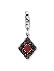 Sterling Silver CZ & Enameled Diamond Shaped with Lobster Clasp Charm
