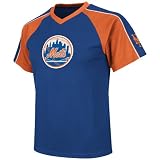 MLB Boys' New York Mets Jetstream Short Sleeve Raglan Overdyed Tee (Deep Royal/Dark Orange/White, Large)