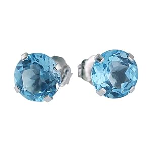 14k White Gold 6mm Round Blue Topaz Stud Earrings (2.00 ct)