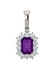 18K White Gold 7.00x5.00mm Emerald Cut Amethyst and Diamond Pendant -- LIFETIME WARRANTY