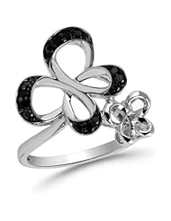 Jessica Simpson Silver Black and White Diamonds Butterfly Ring (1/4 cttw)