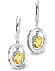 CleverEve Luxury Series Oval Leverback Dangling Silver Earrings w/ 7mm Genuine Oval Citrine Center Stones