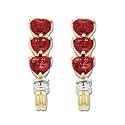 10k Yellow Gold 3-Stone Created Ruby Heart & Diamond Accent Earrings (.02 cttw, K-L Color, I3 Clarity)