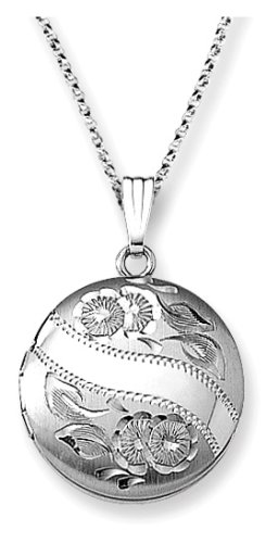 Sterling Silver Engraved Round Locket, 18″