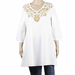 White Summer Clothes For Women Embroidered Kurta Loose Shirt Top From India