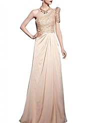 A-line Cap Sleeves One Shoulder Empire   Waistline Sequined Lace Beaded Satin/Silk Cocktail Floor Length Evening Dress/Homecoming Dress/Pageant Dress/Prom Dress/Party Dress/Wedding Dress 