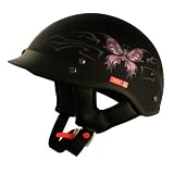 VCAN Intricate Butterfly Flat Black Cruiser Half Helmet