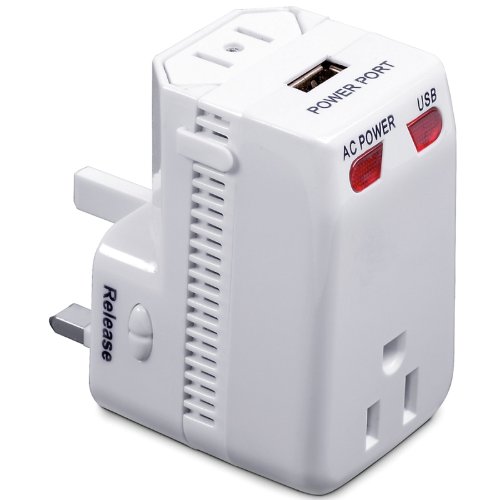 International Plug Adapter with USB (White) (5