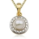 18k Gold Overlay Sterling Silver Pearl Pendant w/ Diamond Accent, 18"