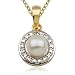 18k Gold Overlay Sterling Silver Pearl Pendant w/ Diamond Accent, 18"