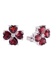 14k White Gold Diamond and Garnet Flower Earrings