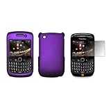 Purple Rubberized Snap-On Cover Hard Case Cell Phone Protector with Snap-On Removal Tool + LCD Screen Protector for Blackberry Curve 8520