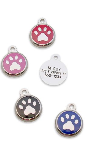 LuckyPet Pet ID Tag - Tiny Paw Print Jewelry Tag - Dog & Cat Tags for The Smallest Pets - Custom Engraved on Back Side - Color: Red