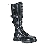 Predator-I, 20 Eyelet Knife Holder Strap Steel Toe Black Leather Knee Boot: Size 12