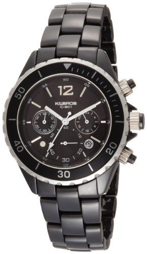 K&BROS Unisex 9429-1 C-901 Full Ceramic Chronograph Black Watch