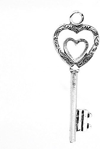 Housweety 20PCs Charm Pendants Heart Shaped Key Silver Tone 5cmx1.8cm(2"x6/8")