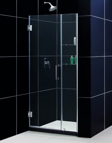DreamLine SHDR-20407210S-04 Unidoor Frameless 40â-41â Adjustable Shower Door with Glass Shelves, Bru