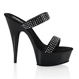 5 3/4 Inch Sexy Black Stiletto Heel Shoes Platform Slide With Rhinestones
