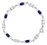 Trio Link Sapphire C.Z. Diamond .925 Sterling Silver Bracelet (Holiday Special)