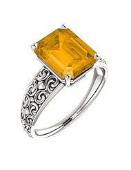 Platinum 10.00x8.00mm Emerald Cut Citrine Ring -- LIFETIME WARRANTY