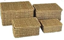 SET OF 4 SEAGRASS STORAGE BASKET BOX WITH LID