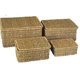 SET OF 4 SEAGRASS STORAGE BASKET BOX WITH LID