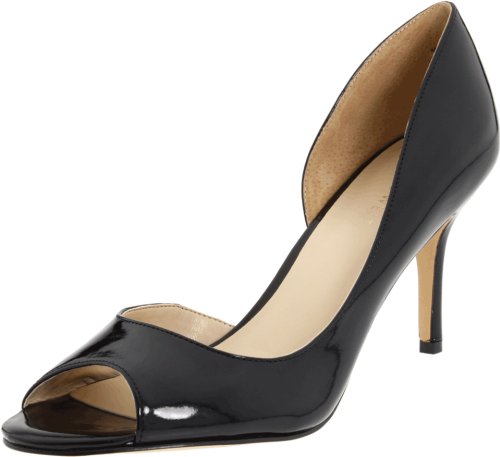 Nine West Women's Geezup Peep-Toe Pump,Black Patent,7 M US