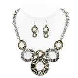 Two Tone Burnished Circle Casting Necklace Earrings Set Fashion Jewelry