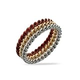 Eve's Addiction Three Tone Sterling Silver Cable Stackable Ring Set