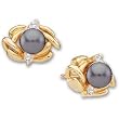 18K Yellow Gold White Black Akoya Pearl and Diamond Earrings