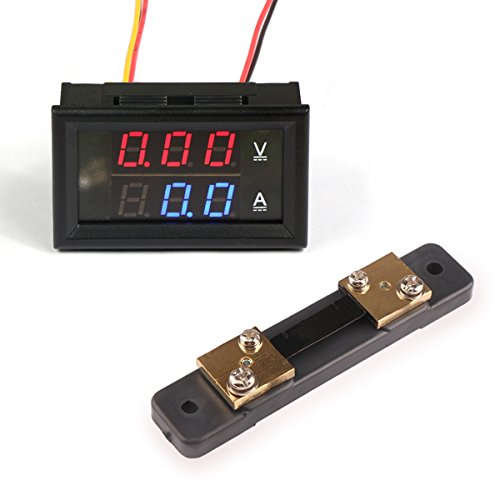 DROK Digital LED Current Voltage Measurement DC 0-100V/50A Ampere Volt Meter Red/Blue Dual Color