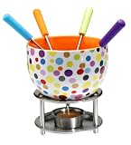 Kitchen - Mastrad Ceramic Fondue with Coloured Metal Handle Forks, Peas Design