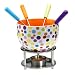 Mastrad Ceramic Fondue with Coloured Metal Handle Forks, Peas Design