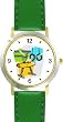 Gymnastic Equipment or Apparatus Montage - Rings, Pommel Horse, Parallel Bars Gymnastics Theme - WATCHBUDDY&reg; DELUXE TWO-TONE THEME WATCH - Arabic Numbers - Green Leather Strap-Children's Size-Small ( Boy's Size & Girl's Size )