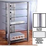 Audio Visual Stand with 6 Tempered Glass Shelves (Silver/Frosty Glass) (52 3/4 H x 25 7/8W x 25D)