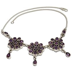 Necklace Amethyst Gemstone Silver Jewelry 15.5 inches (gnklc300)