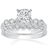 0.90 Ct Cushion Cut Diamond Vintage Engagement Wedding Rings Set SI1-F COLOR 14K GOLD