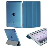 KHOMO DUAL CASE: Blue Smart Cover FRONT + Blue Crystal Back Protector for Apple iPad 2 new iPad 3 (The new iPad HD)