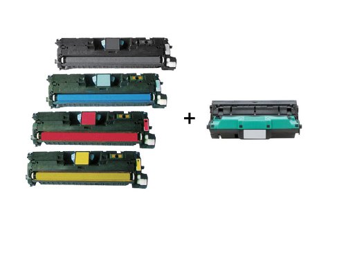 HP 2500 5 pack New Compatible Toner Cartridges (B,C,Y,M)+Drum Unit For Use with HP Color LaserJet 1500, HP Color LaserJet 1500L, HP Color LaserJet 2500, HP Color LaserJet 2500L,HP LaserJet 2550 (Q3960A,Q3961A,Q3962A,Q3963A,Q3964A)