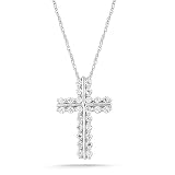 10k White Gold Diamond Cross Pendant (1/2 cttw, I-J Color, I2-I3 Clarity), 18"